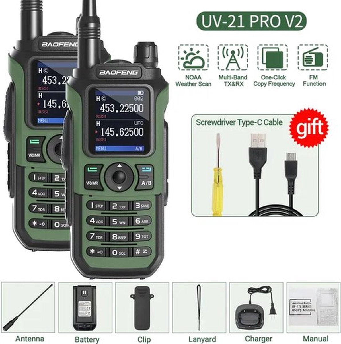 Baofeng - UV21 PRO V2 - High Power Dual Band Walkie Talkie (2 stuks)