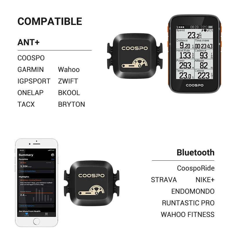 Coospo - BK467 Snelheidssensor of Trapsensor met Bluetooth 4.0 & ANT+