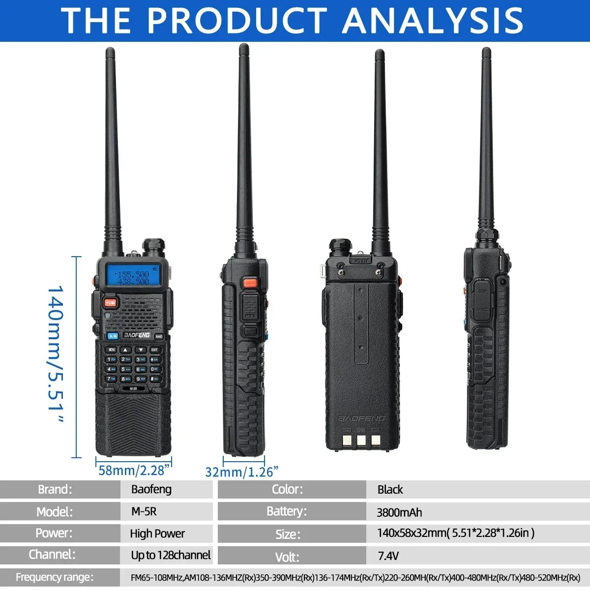 Baofeng - M-5R Walkie Talkie – Multi-Band, Draagbaar en Boordevol Functies